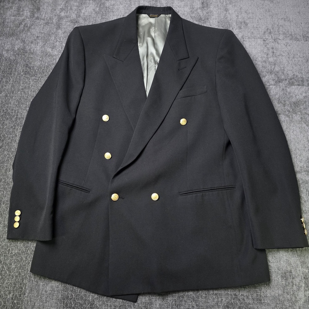 Givenchy Monsieur Blazer Mens 44L Black Gold Button Double Breasted Sport Coat